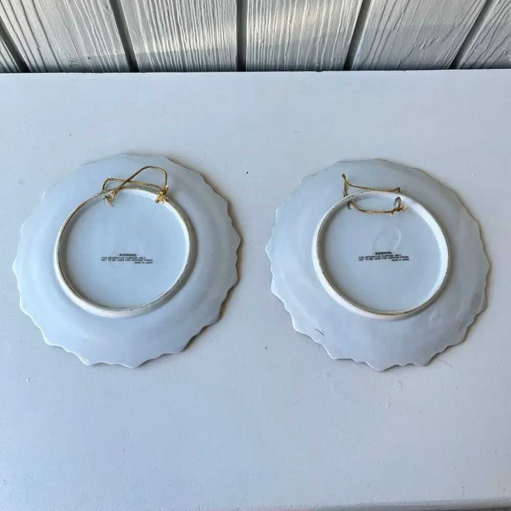 VTG Currier & Ives Autumn & Winter Plates 7.25” Gold Trim Wall Decor Set of 2